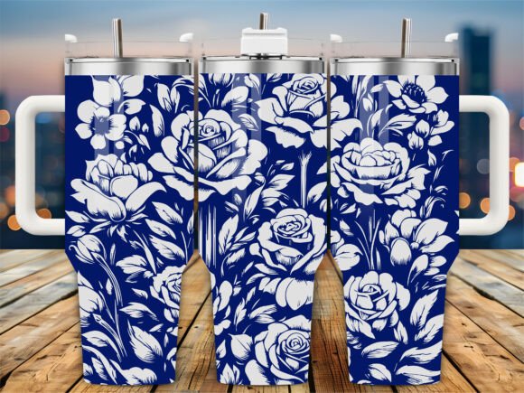Blue Floral Rose 40oz Tumbler Design Review