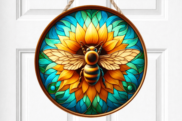Floral Bumblebee Round Art Door Sign