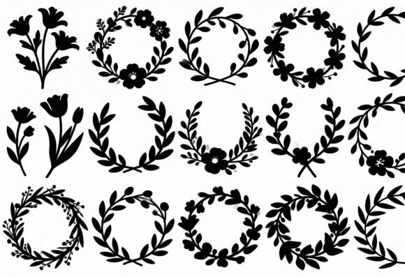 Floral Wreath Clipart Bundle Black Review