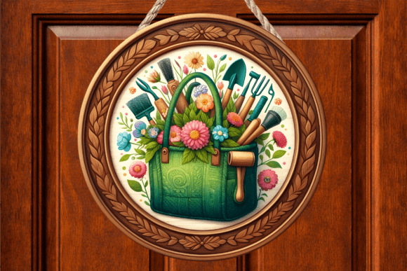 Garden Tools Floral Basket Door Sign